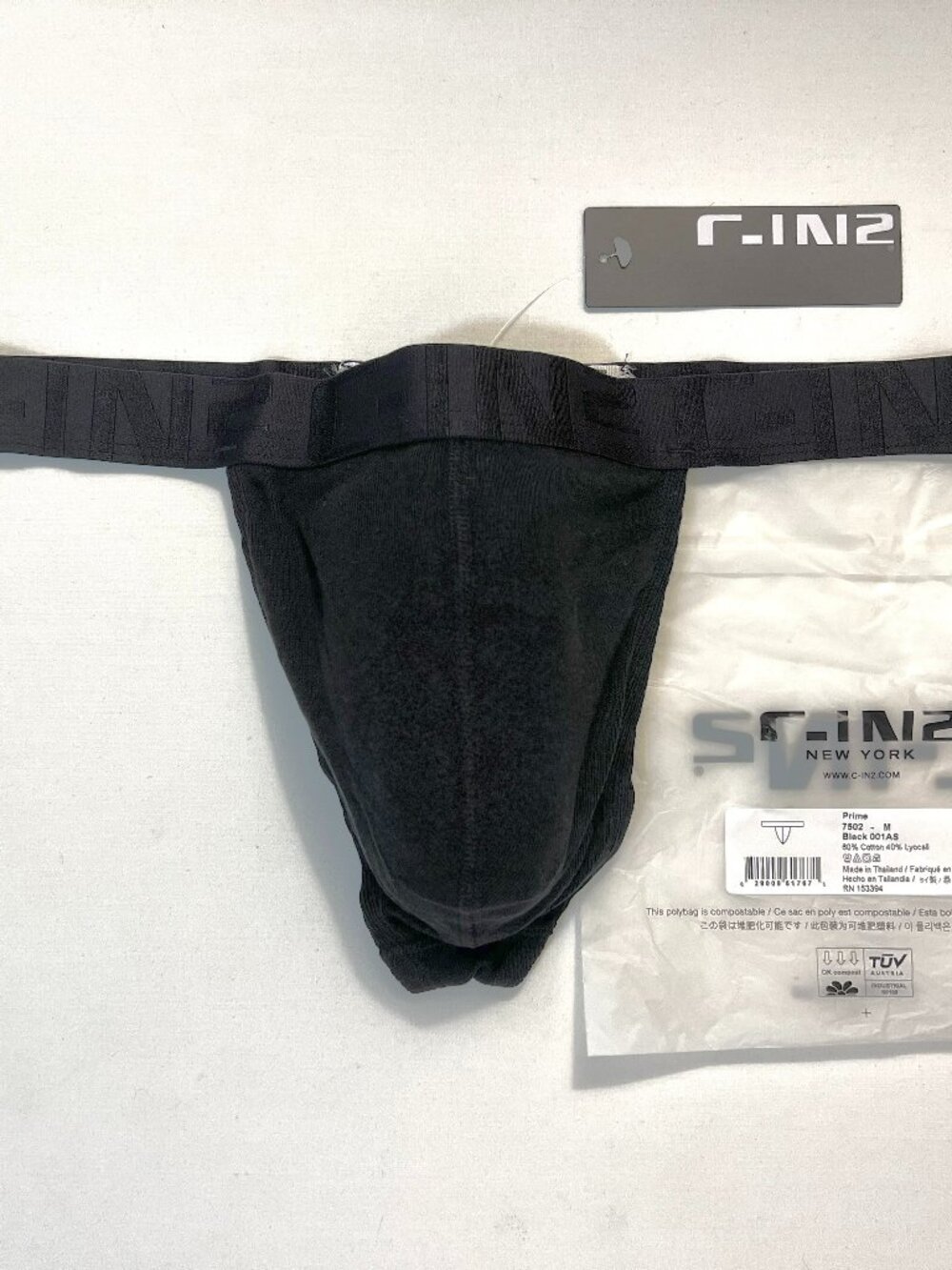 "C-IN2" Size Medium Cotton Blend Prime T-Back Thong - Black